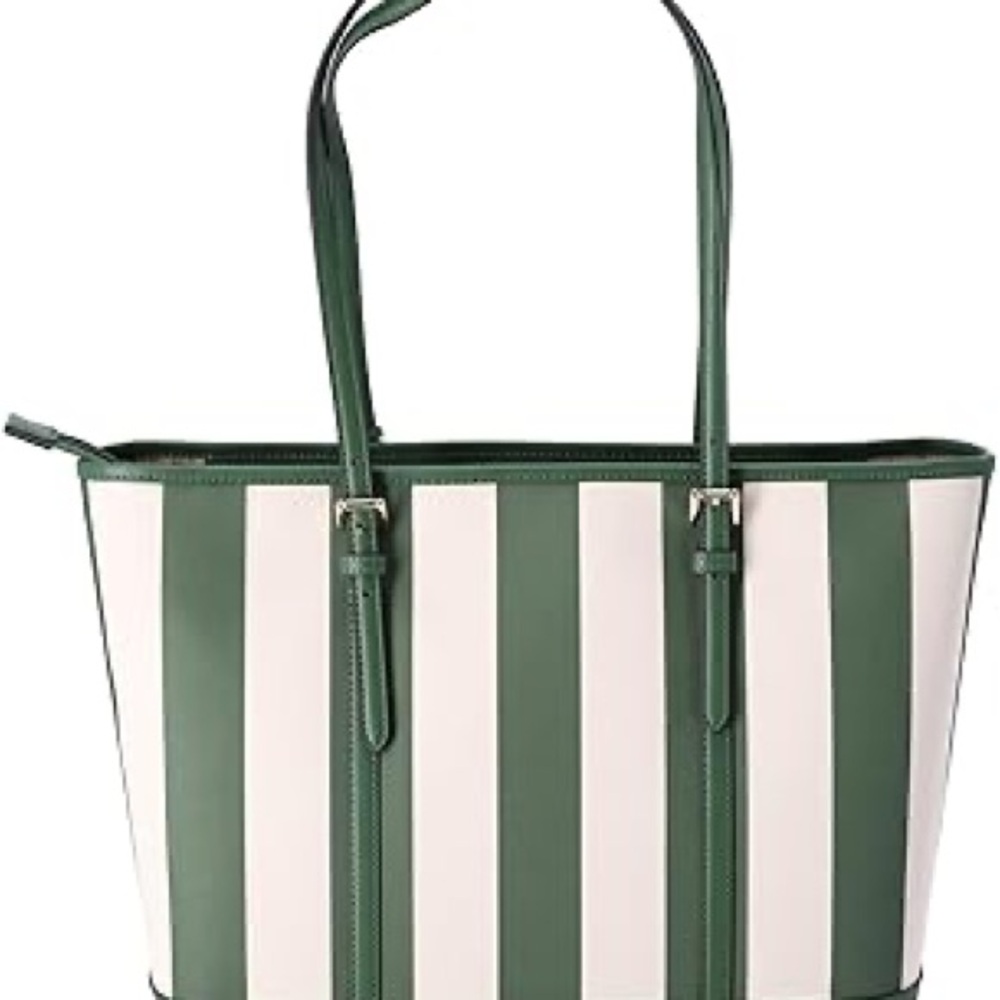 Michael Kors Green and White Striped Tote Bag EUC - Picture 2 of 5